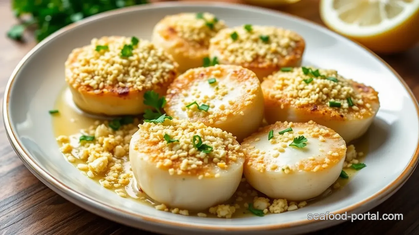 Baked Sea Scallops with Crispy Garlic Topping