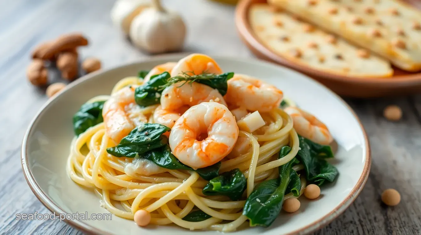 Creamy Celeriac Pasta with Shrimp and Spinach