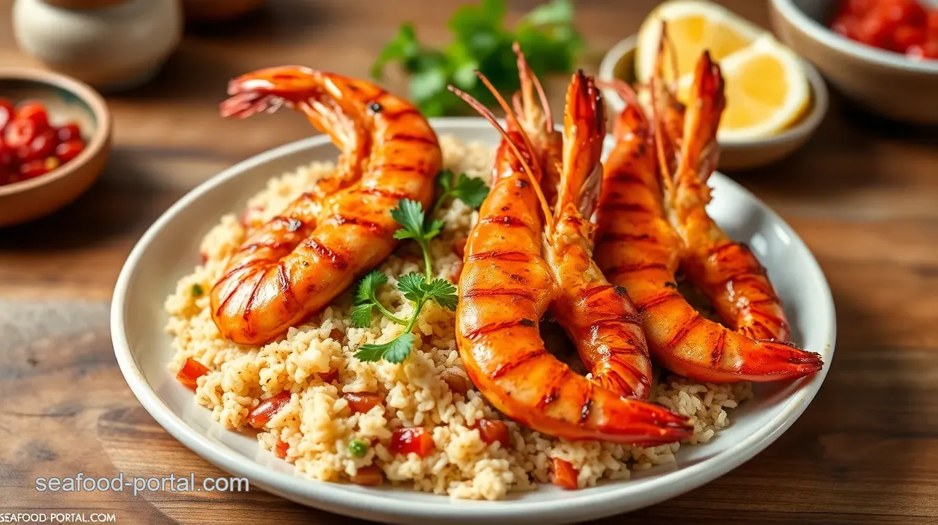 Grilled King Prawns with Egg Fried Rice