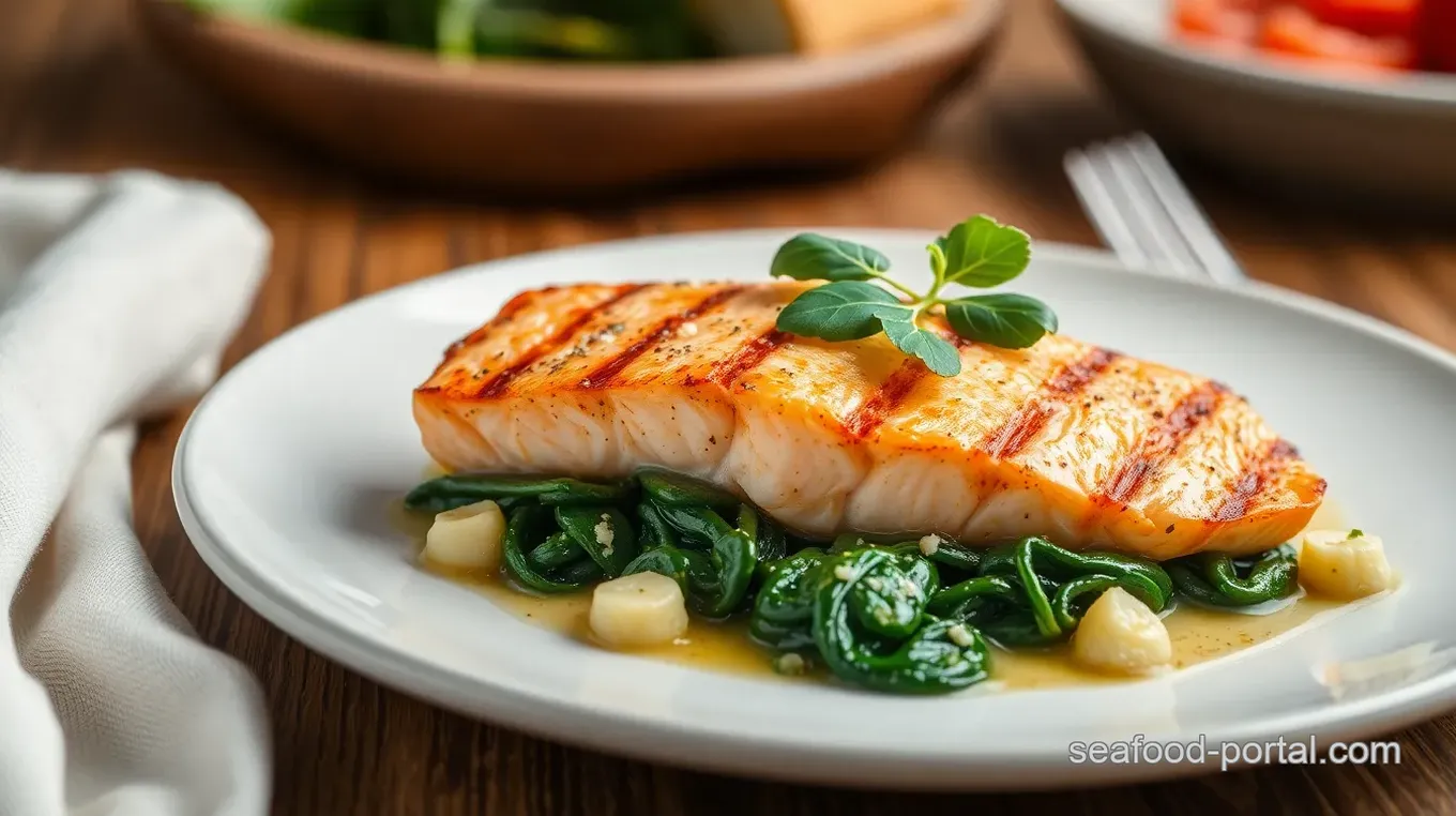 Grilled Salmon with Garlic Spinach & Carrots