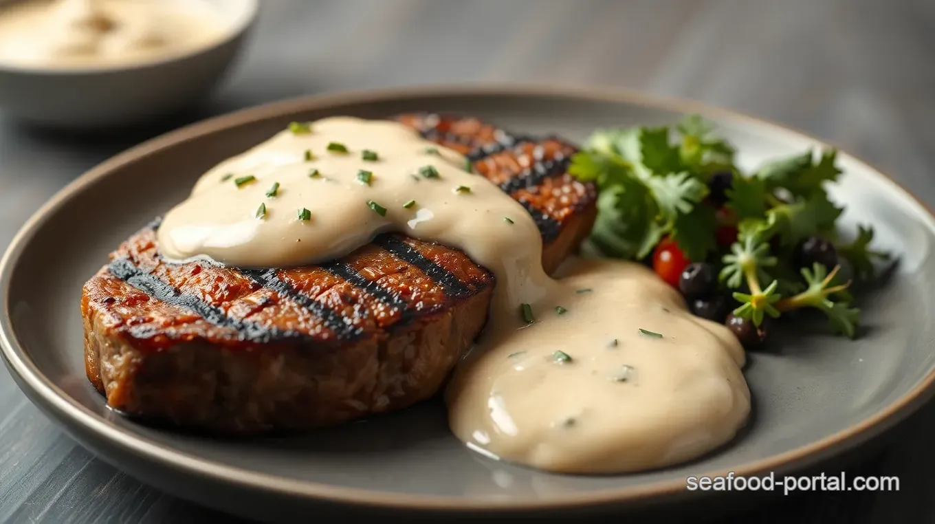 Grilled Sirloin Steak with Creamy Shrimp Sauce