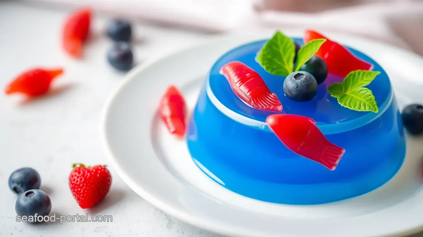 Prepare Blueberry Jell-O with Gummy Fish