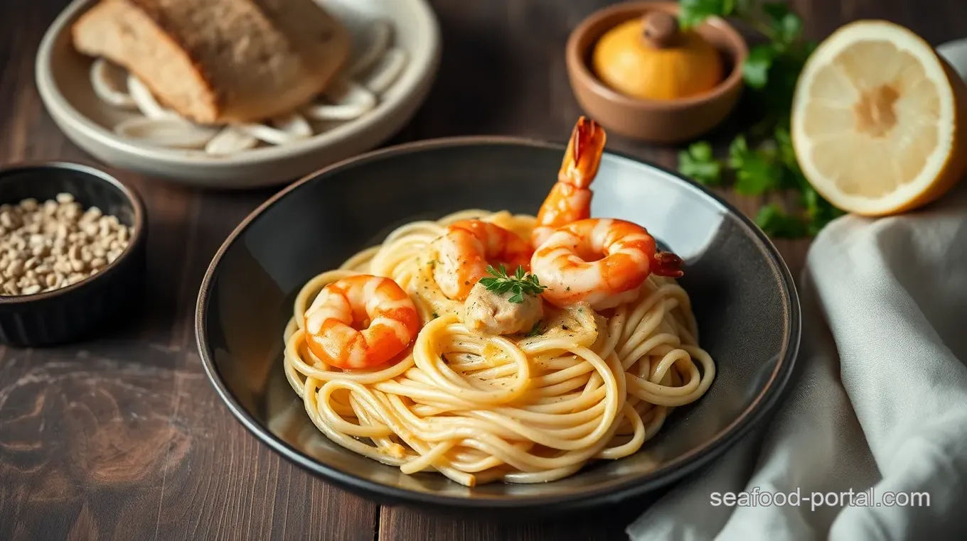 Creamy Linguine with Chicken and Prawns