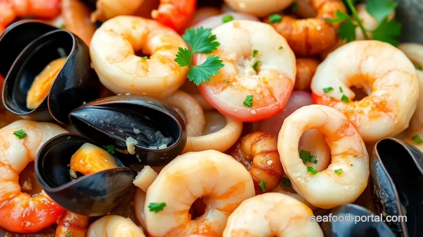 Seafood Medley with Garlic and White Wine Sauce