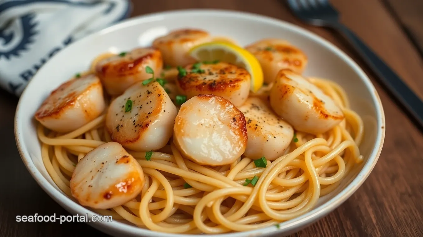 Seared Sea Scallops with Garlic Lemon Pasta