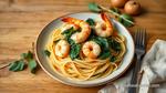 Spaghetti with Prawns and Spinach Delight