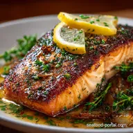 15Minute Garlic Butter Salmon Steak Crispy Skin PanSeared Recipe