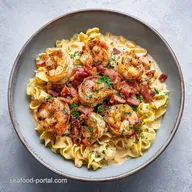 Chicken and Shrimp Carbonara: Creamy