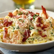 Chicken and Shrimp Carbonara with Bacon in 35 Min