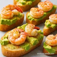 Garlic Shrimp Crostini with Avocado Quick Party Bite