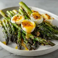 Marinated Grilled Asparagus with Eggs and Creamy Vinegraitte: Flavorful