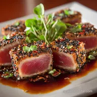 Seared Tuna Sesame Crusted Ahi Steaks with Quick SoyGinger Glaze