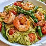 Shrimp Pesto Pasta with Vegetables for 4