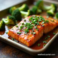 Sheet Pan Teriyaki Salmon and Broccoli Dinners Done
