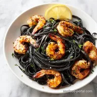 Squid Ink Pasta with Shrimp and Garlic Butter