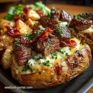 The King of Comfort Loaded Baked Potato with Steak Bites