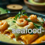 Delicious Zesty Shrimp Enchiladas with Creamy Avocado Sauce