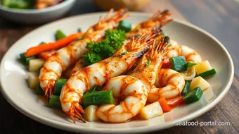 Grilled Prawns with Steamed Vegetables recipe card