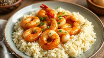 Skillet Prawns with Creamy Rice in 30 Min recipe card