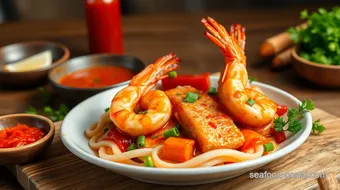 Stir-Fry Prawns & Salmon with Sriracha recipe card