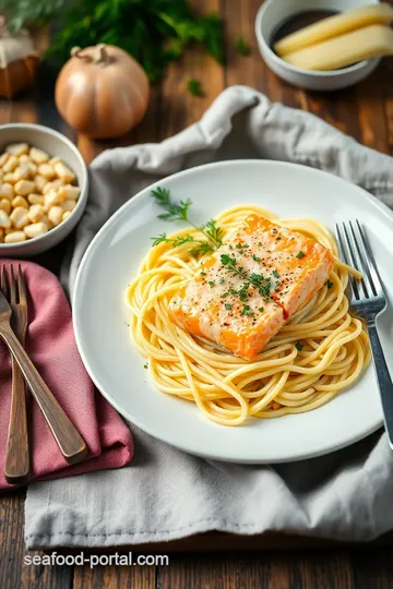 Creamy Salmon Tagliatelle with Spinach presentation