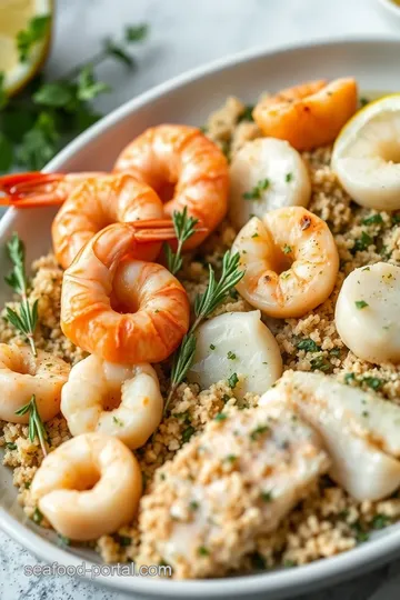 Seafood Bake with Herb Crust presentation