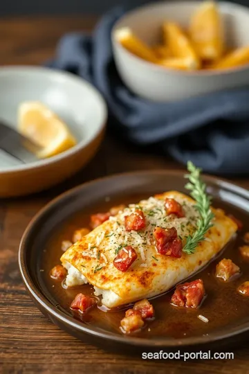 Baked Fish with Bacon and Parmesan Crust presentation