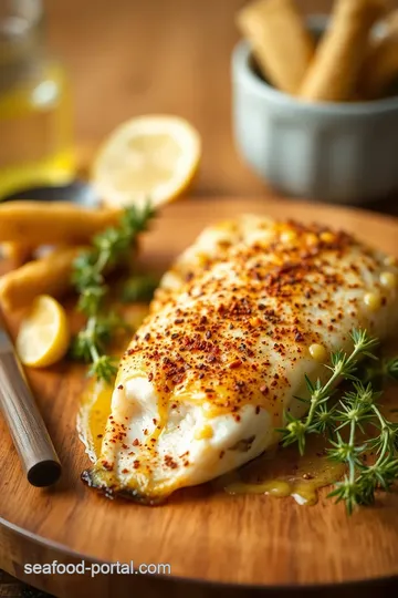 Baked Fish with Dijon Mustard and Creole Seasoning presentation