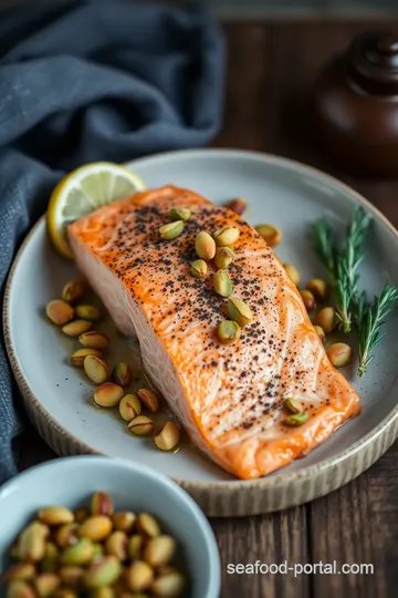 Baked Salmon with Crunchy Pistachios presentation