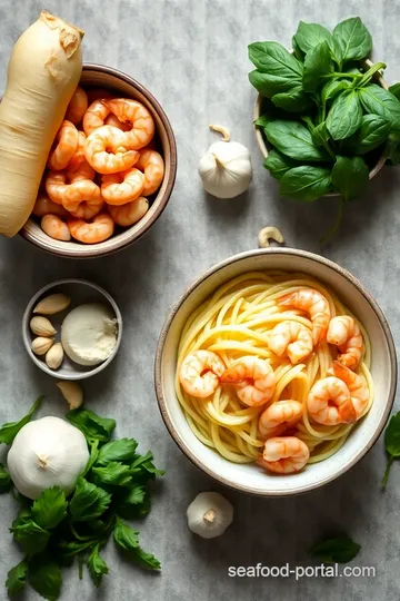 Creamy Celeriac Pasta with Shrimp and Spinach ingredients