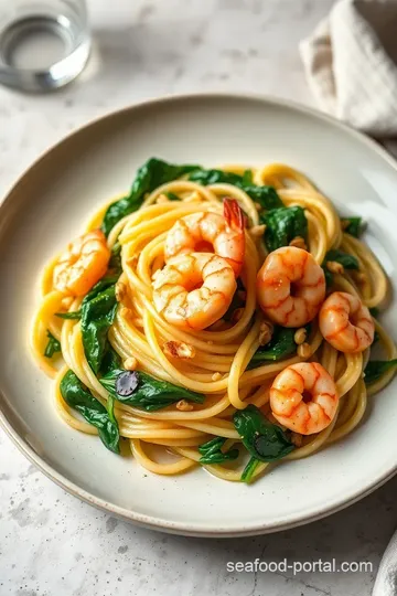 Creamy Celeriac Pasta with Shrimp and Spinach presentation