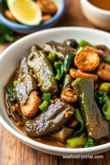 Braised Sea Cucumber with Mushrooms presentation