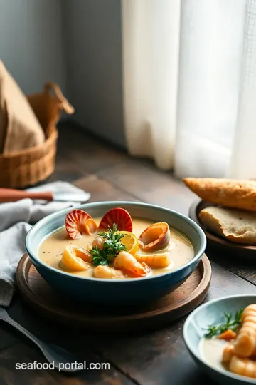 Broil California Seafood Bisque Soup presentation