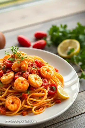 Linguine with Prawns and Spicy Tomato Sauce presentation