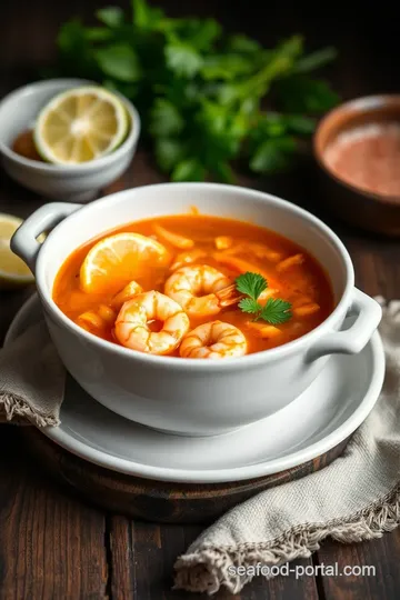 Spicy Shrimp Soup with Zesty Citrus presentation