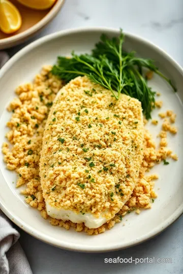 Crispy Baked Crusted Cod with a Zesty Herb Topping presentation