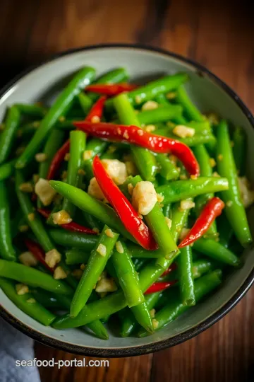 Crispy Stir-Fried Snow Peas with Garlic and Ginger presentation