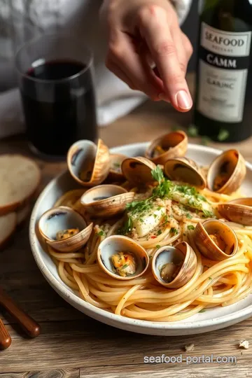 Quick Clam Linguine with Garlic & Wine presentation