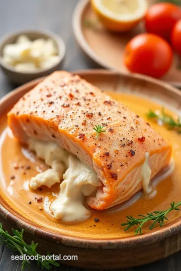 Baked Crab Stuffed Salmon with Creamy Filling presentation