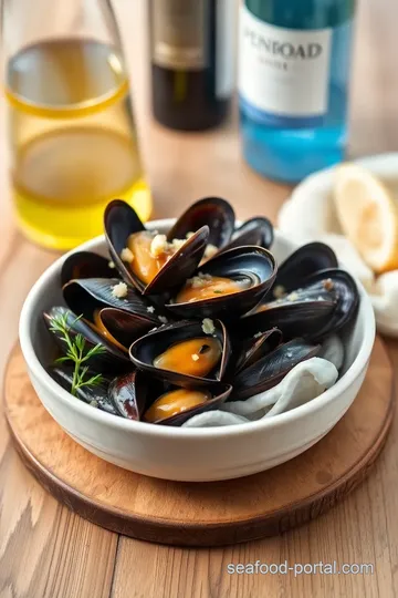 Savory Steam Mussels in White Wine & Garlic presentation