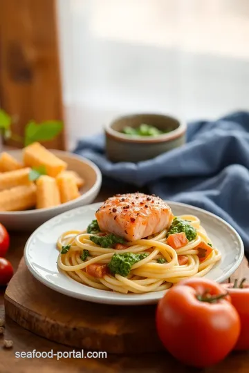 Quick Salmon Pasta with Fresh Pesto Sauce presentation