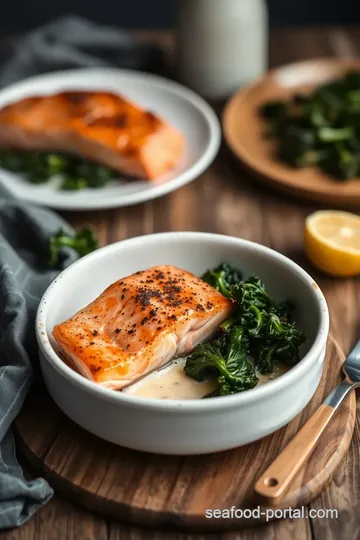 Crispy Roasted Salmon on a Bed of Garlic Kale presentation