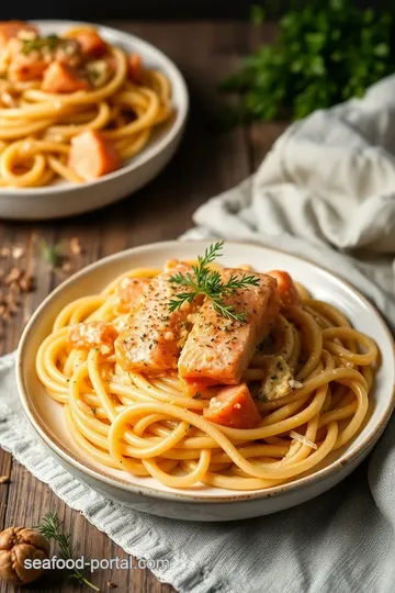 Delicious Salmon Pasta with Creamy Sauce presentation