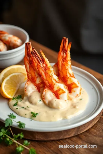 Flambéed Tiger Prawns with 1000 Island Sauce presentation