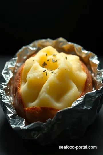 Foil-Wrapped Baked Potatoes with a Deliciously Fluffy Inside presentation