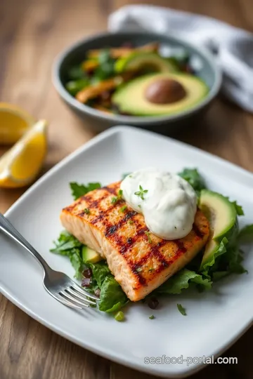 Grilled Salmon Salad with Avocado Delight presentation