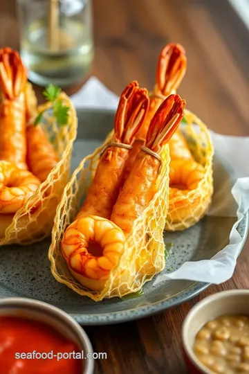 Prawn & Egg Net Rolls presentation