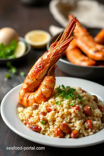 Grilled King Prawns with Egg Fried Rice presentation