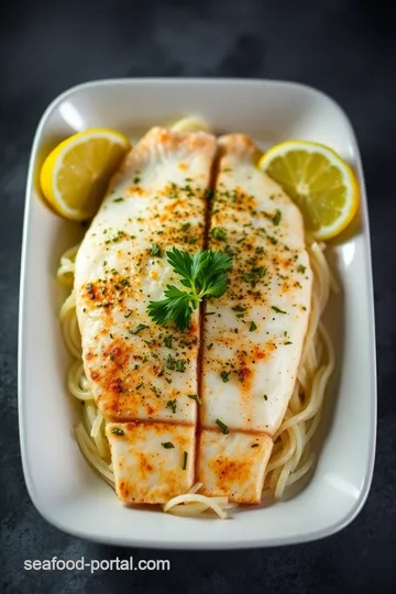 Grilled Lemon Herb Sea Bass with Garlic Butter Sauce presentation