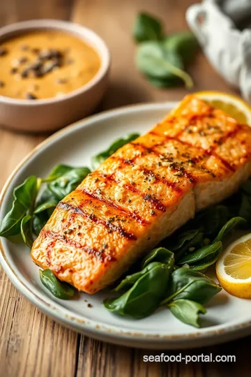 Grilled Salmon with Garlic Spinach & Carrots presentation